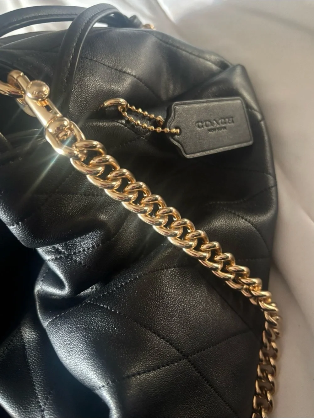 Coach Black Leather Shoulder Bag with Brown Leather Creed Patch